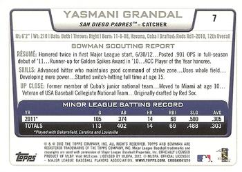 2012 Bowman Draft Picks & Prospects #7 Yasmani Grandal Back