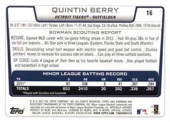 2012 Bowman Draft Picks & Prospects #16 Quintin Berry Back