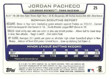 2012 Bowman Draft Picks & Prospects #25 Jordan Pacheco Back