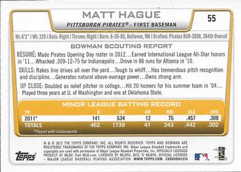 2012 Bowman Draft Picks & Prospects #55 Matt Hague Back