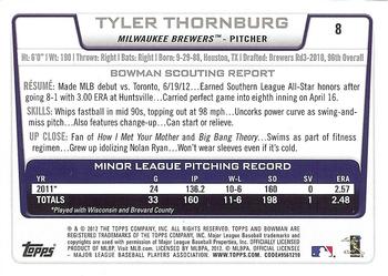 2012 Bowman Draft Picks & Prospects #8 Tyler Thornburg Back