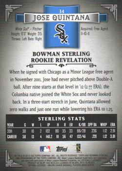 2012 Bowman Sterling #34 Jose Quintana Back