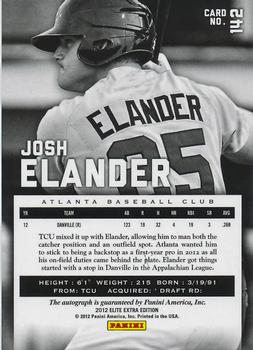 2012 Panini Elite Extra Edition #142 Josh Elander Back