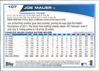 2013 Topps #107 Joe Mauer Back