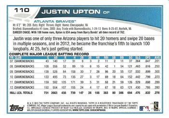 2013 Topps #110 Justin Upton Back