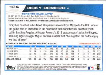 2013 Topps #124 Ricky Romero Back