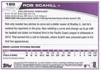 2013 Topps #185 Rob Scahill Back