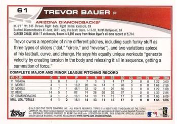 2013 Topps #61 Trevor Bauer Back