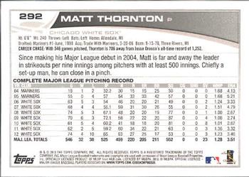 2013 Topps #292 Matt Thornton Back