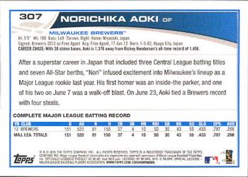 2013 Topps #307 Norichika Aoki Back