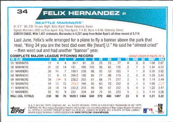 2013 Topps #34 Felix Hernandez Back
