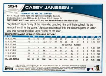2013 Topps #354 Casey Janssen Back
