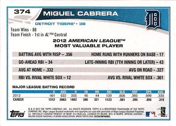 2013 Topps #374 Miguel Cabrera Back