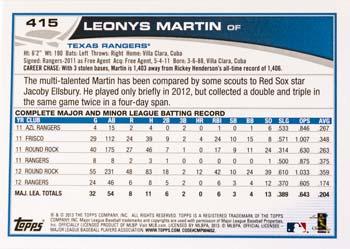 2013 Topps #415 Leonys Martin Back