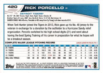 2013 Topps #420 Rick Porcello Back