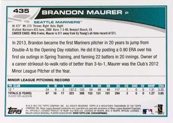 2013 Topps #435 Brandon Maurer Back