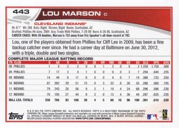 2013 Topps #443 Lou Marson Back