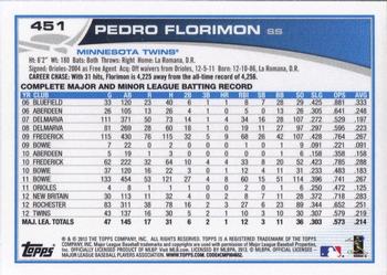 2013 Topps #451 Pedro Florimon Back