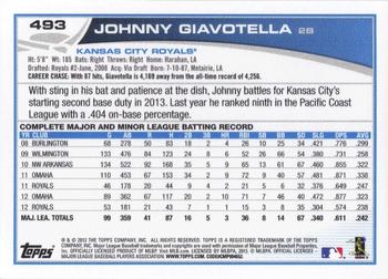 2013 Topps #493 Johnny Giavotella Back