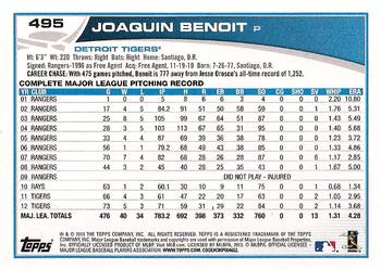 2013 Topps #495 Joaquin Benoit Back