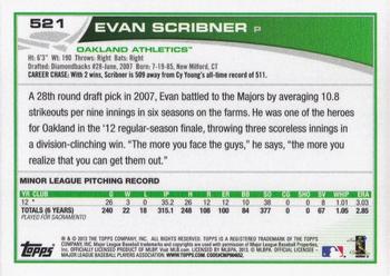 2013 Topps #521 Evan Scribner Back
