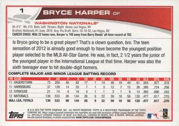 2013 Topps #1 Bryce Harper Back