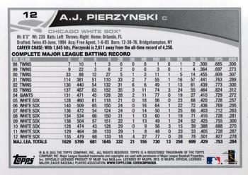 2013 Topps #12 A.J. Pierzynski Back