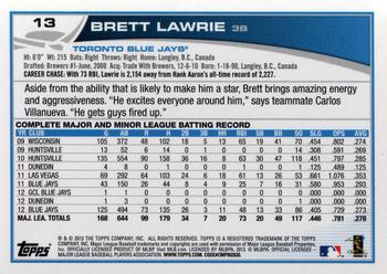 2013 Topps #13 Brett Lawrie Back