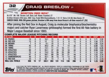 2013 Topps #32 Craig Breslow Back
