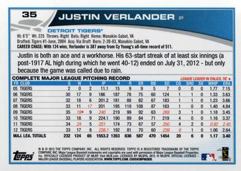 2013 Topps #35 Justin Verlander Back