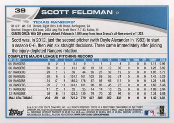 2013 Topps #39 Scott Feldman Back