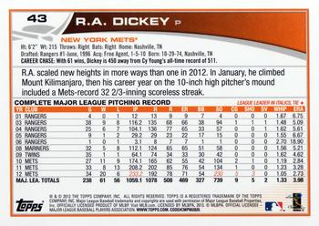 2013 Topps #43 R.A. Dickey Back