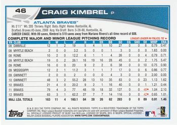 2013 Topps #46 Craig Kimbrel Back