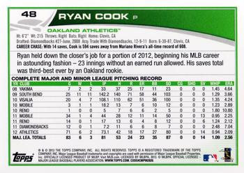 2013 Topps #48 Ryan Cook Back