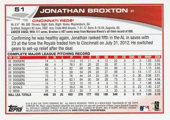 2013 Topps #51 Jonathan Broxton Back