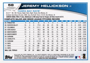 2013 Topps #58 Jeremy Hellickson Back