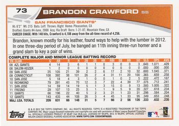 2013 Topps #73 Brandon Crawford Back