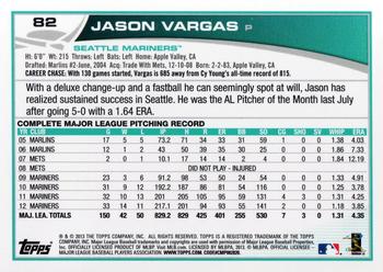 2013 Topps #82 Jason Vargas Back