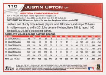 2013 Topps #110 Justin Upton Back