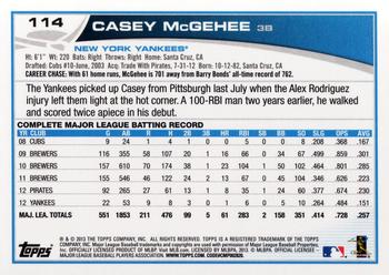 2013 Topps #114 Casey McGehee Back