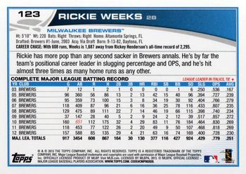 2013 Topps #123 Rickie Weeks Back
