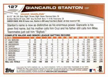 2013 Topps #127 Giancarlo Stanton Back