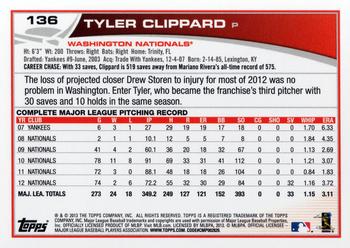 2013 Topps #136 Tyler Clippard Back