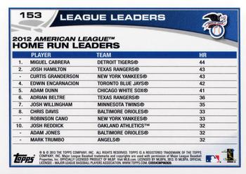 2013 Topps #153 2012 AL Home Run Leaders (Miguel Cabrera / Josh Hamilton / Curtis Granderson) Back