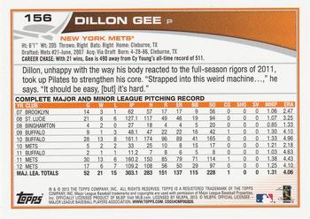 2013 Topps #156 Dillon Gee Back