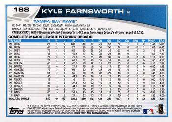 2013 Topps #168 Kyle Farnsworth Back