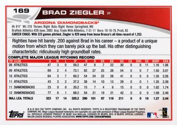 2013 Topps #169 Brad Ziegler Back