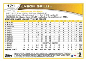 2013 Topps #174 Jason Grilli Back