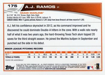 2013 Topps #175 A.J. Ramos Back