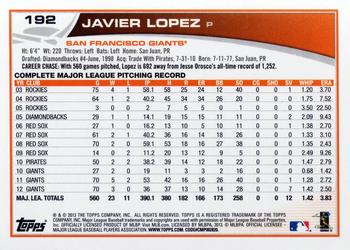 2013 Topps #192 Javier Lopez Back
